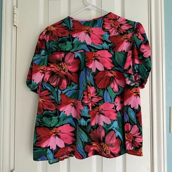 Nicole Miller Floral Blouse with Puff Sleeve size XL - Picture 4 of 5